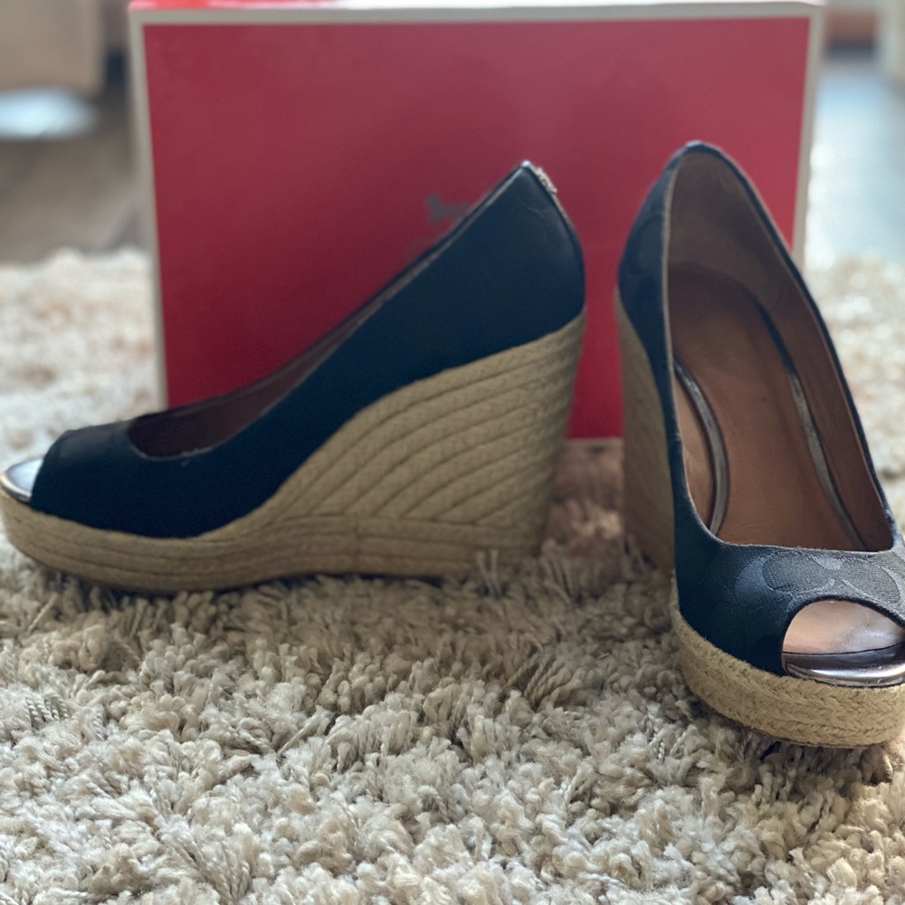 COACH Milan Black Peep-toe Espadrille